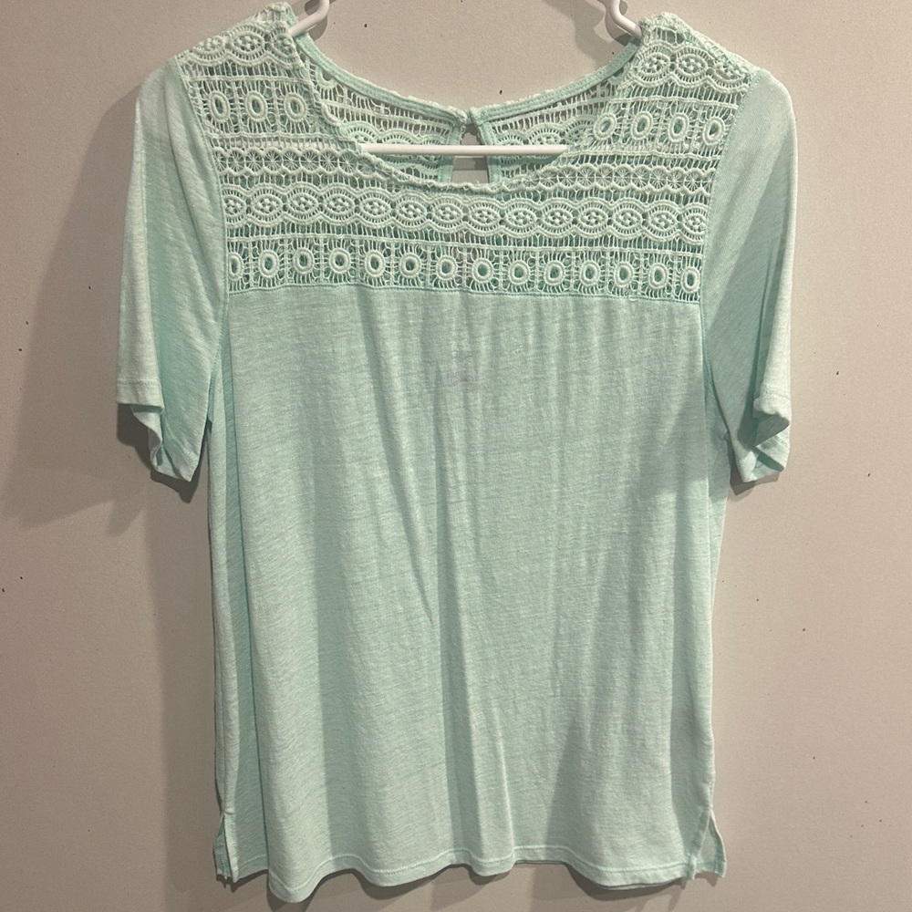 Elegant Mint Short Sleeve Lace Top